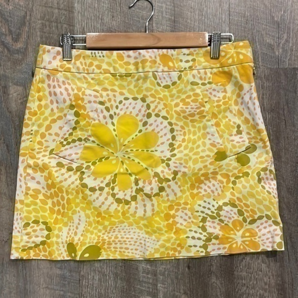 Jcrew yellow and orange graphic print floral miniskirt with pockets size 6